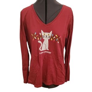 Life is Good Christmas Cat Crusher L/S Tee Size L